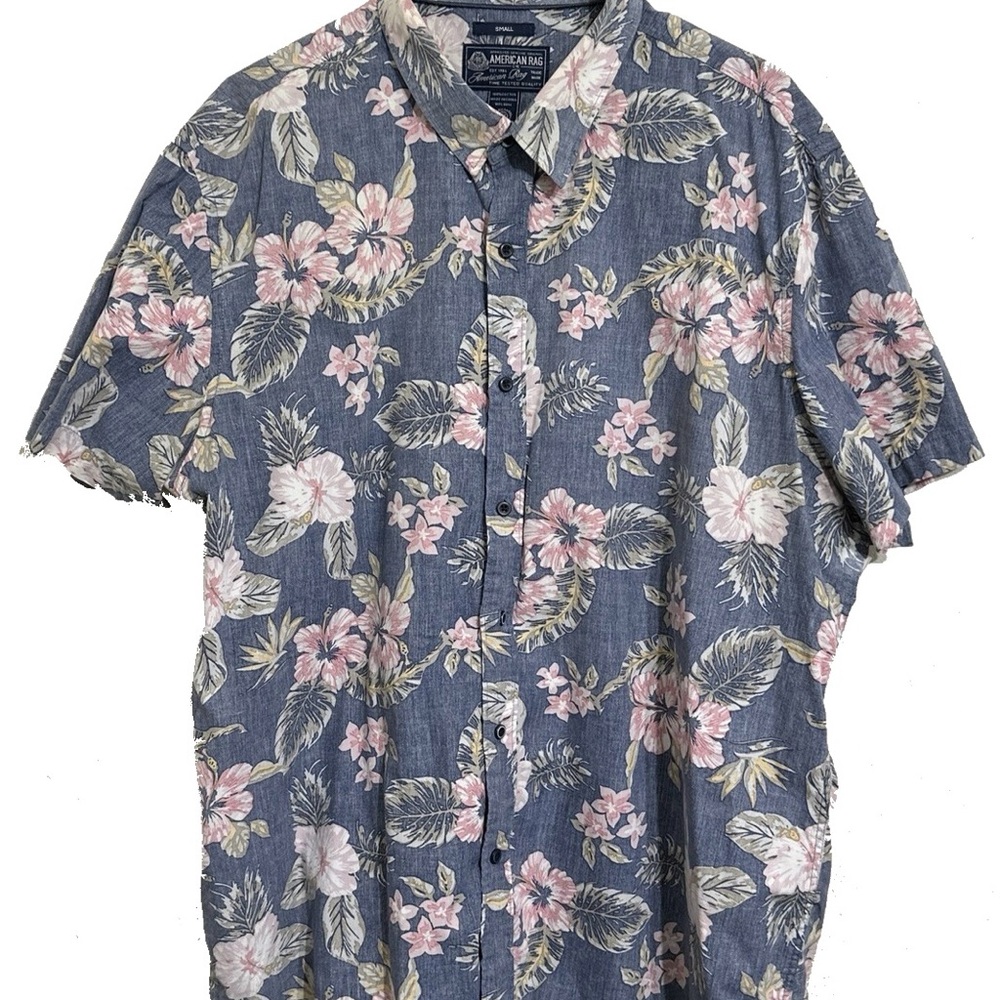 Blue, Green, and Pink Tropical Floral Button Down Shirt